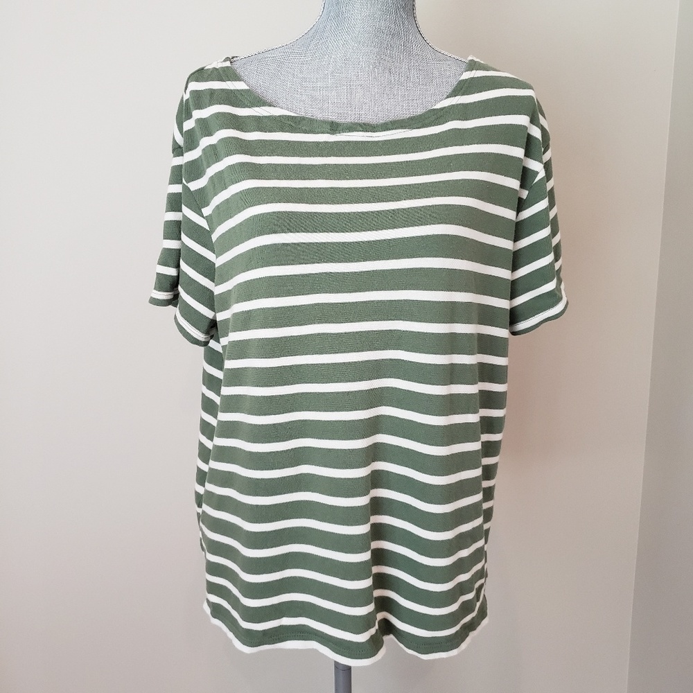 Olive Green & White Striped Shirt